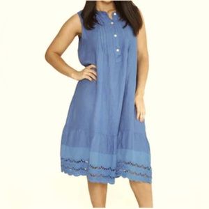 Women Blue Linen Sleeveless Midi Dress 2X  Rosemarine Plus Size Italy Summer